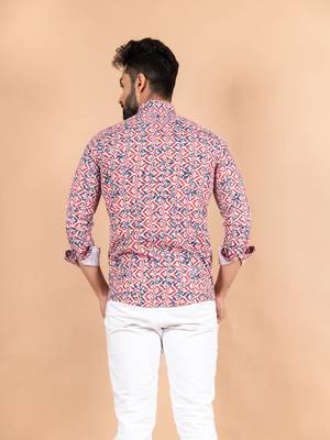 Red printed cotton mens-casual-shirts 4