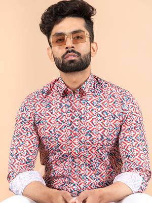 Red printed cotton mens-casual-shirts 5