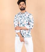 White printed cotton mens-casual-shirts