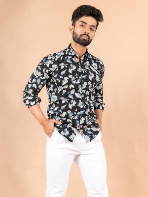 Black printed cotton mens-casual-shirts 1