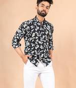 Black printed cotton mens-casual-shirts