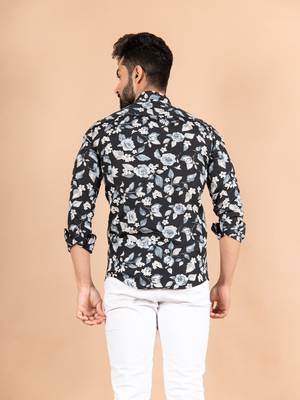 Black printed cotton mens-casual-shirts 4