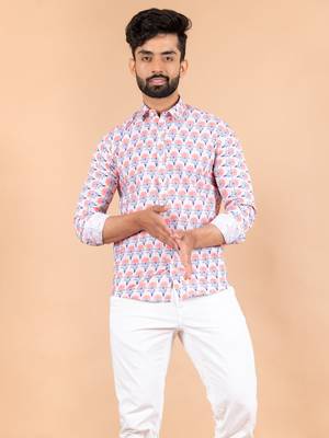 Pink printed cotton mens-casual-shirts 1