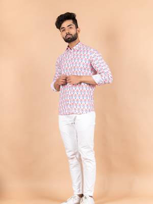 Pink printed cotton mens-casual-shirts 2