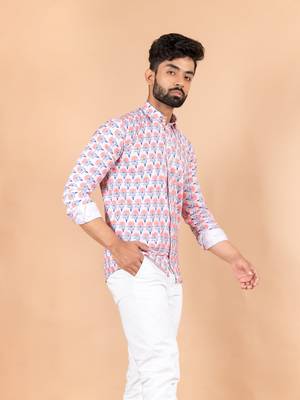 Pink printed cotton mens-casual-shirts 3
