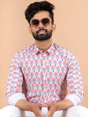 Pink printed cotton mens-casual-shirts 5