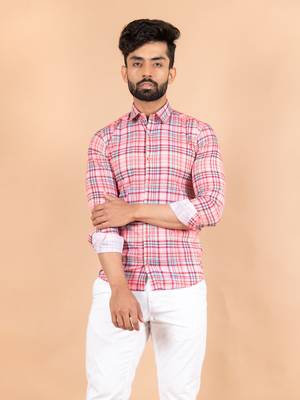 Pink printed cotton mens-casual-shirts 1