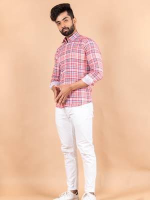 Pink printed cotton mens-casual-shirts 2