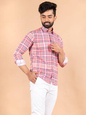 Pink printed cotton mens-casual-shirts 3