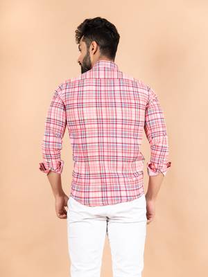 Pink printed cotton mens-casual-shirts 4