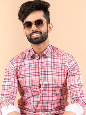 Pink printed cotton mens-casual-shirts 5