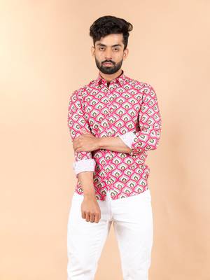 Pink printed cotton mens-casual-shirts 1