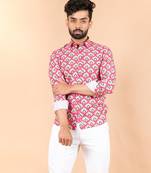 Pink printed cotton mens-casual-shirts