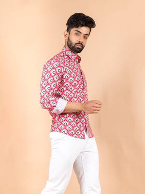Pink printed cotton mens-casual-shirts 2
