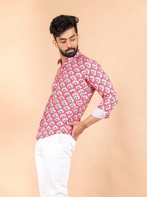 Pink printed cotton mens-casual-shirts 3