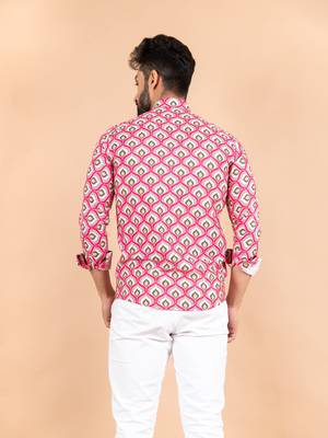 Pink printed cotton mens-casual-shirts 4