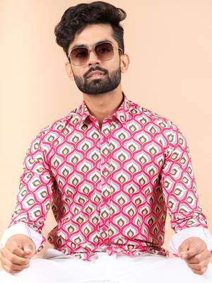 Pink printed cotton mens-casual-shirts 5