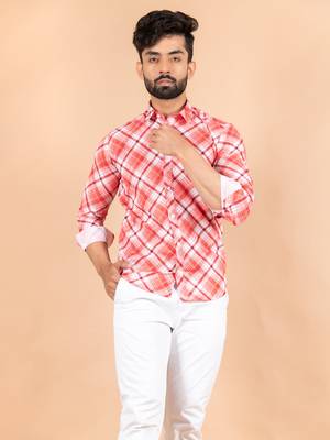 Red printed cotton mens-casual-shirts 1