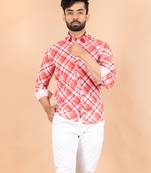Red printed cotton mens-casual-shirts