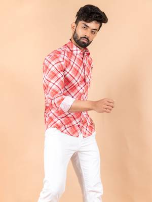 Red printed cotton mens-casual-shirts 2