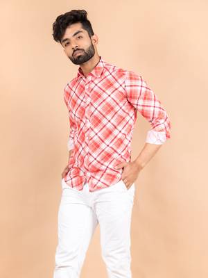 Red printed cotton mens-casual-shirts 3
