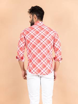 Red printed cotton mens-casual-shirts 4