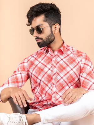Red printed cotton mens-casual-shirts 5