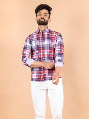 Blue printed cotton mens-casual-shirts 1