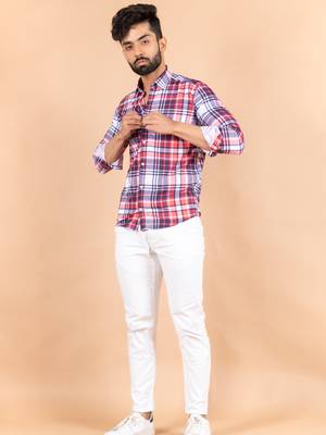 Blue printed cotton mens-casual-shirts 2