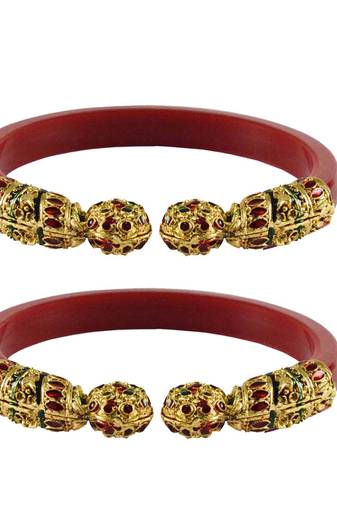 Red  Color Acrylic And Brass Bangle