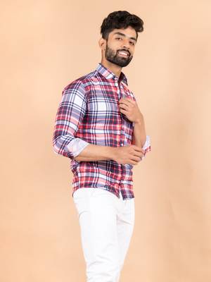 Blue printed cotton mens-casual-shirts 3