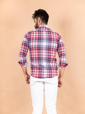 Blue printed cotton mens-casual-shirts 4