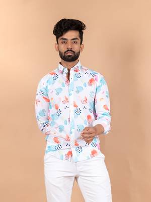 White printed cotton mens-casual-shirts 1