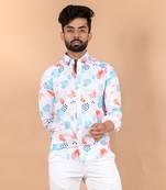 White printed cotton mens-casual-shirts