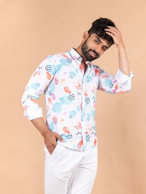 White printed cotton mens-casual-shirts 2
