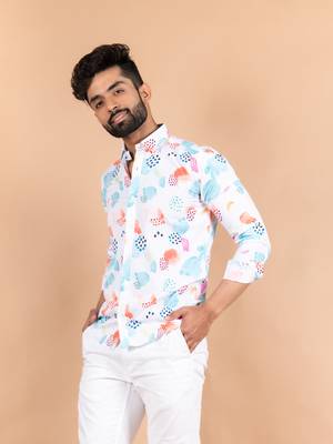 White printed cotton mens-casual-shirts 3