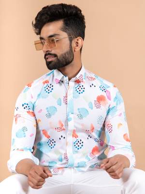 White printed cotton mens-casual-shirts 5