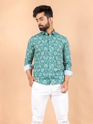 Green printed cotton mens-casual-shirts 1