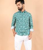 Green printed cotton mens-casual-shirts