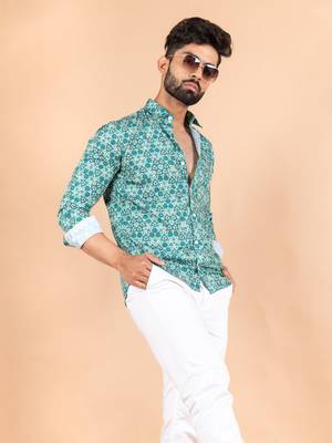 Green printed cotton mens-casual-shirts 2