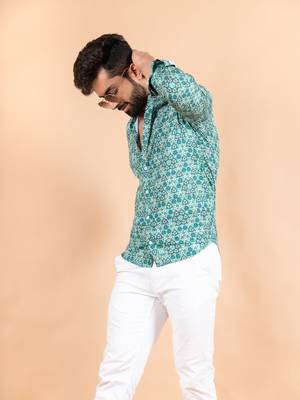 Green printed cotton mens-casual-shirts 3