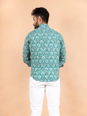 Green printed cotton mens-casual-shirts 4