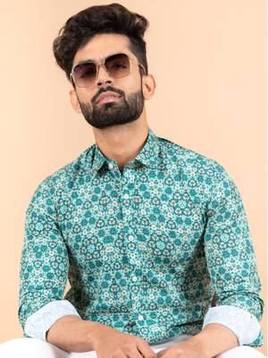Green printed cotton mens-casual-shirts 5