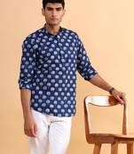 Blue printed cotton mens-casual-shirts