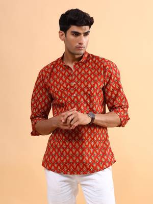 Red printed cotton mens-casual-shirts 1