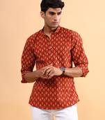 Red printed cotton mens-casual-shirts