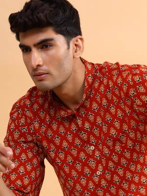 Red printed cotton mens-casual-shirts 2
