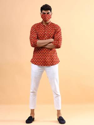 Red printed cotton mens-casual-shirts 3