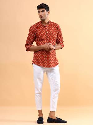Red printed cotton mens-casual-shirts 4