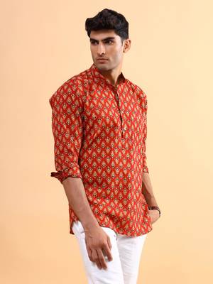 Red printed cotton mens-casual-shirts 5